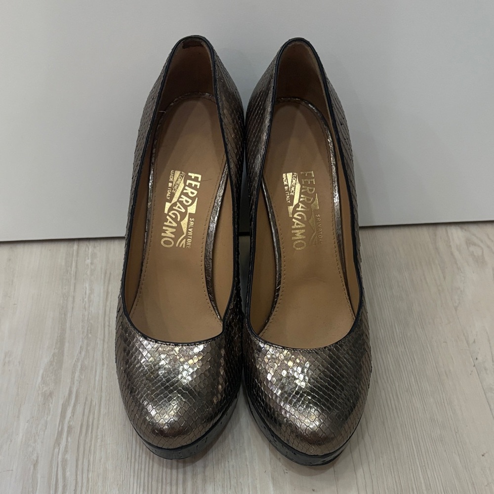Salvatore Ferragamo Metallic Brown Heels